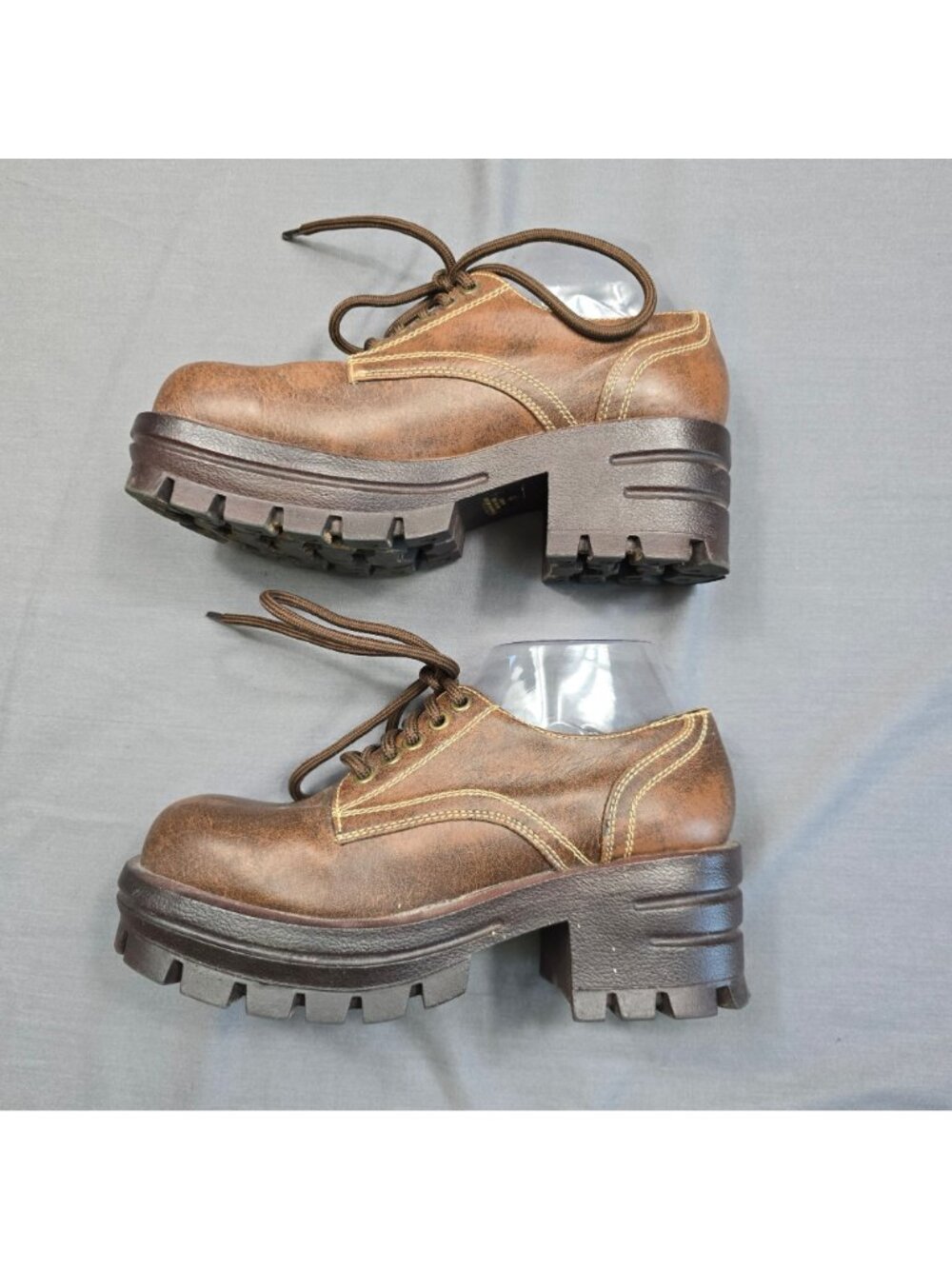Vintage Soda Y2K 7.5 Platform Oxford Brown Chunky Lug Sole Lace-Up Vegan - Picture 5 of 8